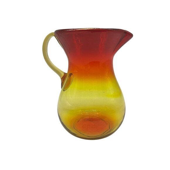 Amberina Hand Blown Art Glass 7 Inch Pitcher with Applied Handle Serve Ware - Picture 1 of 16